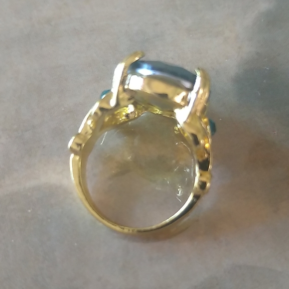 Turquoise Topaz Gold Tone Costume Cocktail Statement Ring SZ 6 - Picture 3 of 7